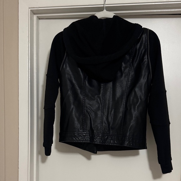 Jolt Women's Black Leather Jacket with Hoodie - Picture 2 of 3